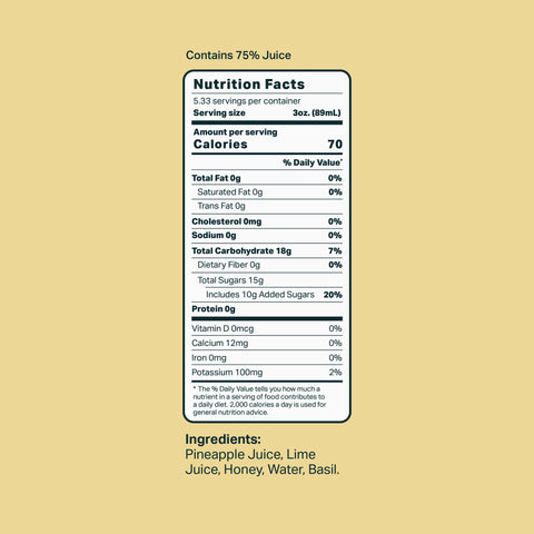 Pineapple Basil Lime Ingredient Label Mixly Cocktail and Mocktail Mixer